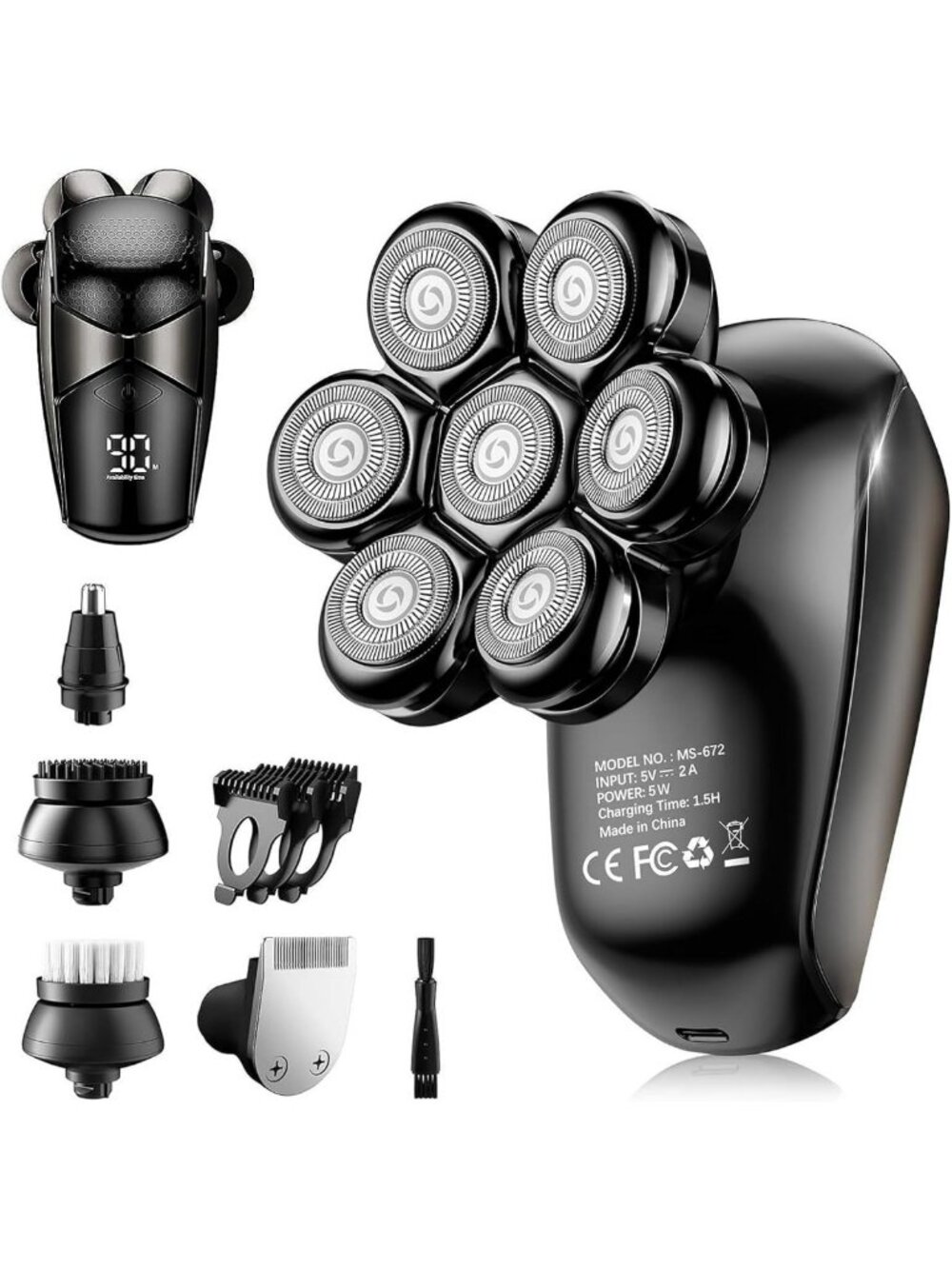 5-in-1 Electric Head Shaver for Bald Men - Waterproof Grooming Kit, Turbo Speed